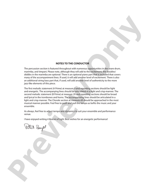 A Beacon of Light - Concert Band Conductor Score & Parts (Digital Download)