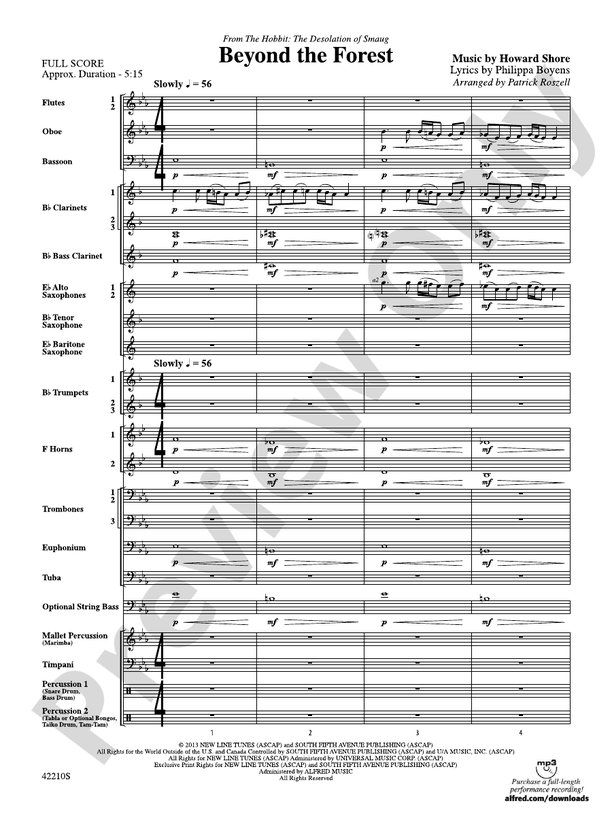 Beyond the Forest (from The Hobbit: The Desolation of Smaug) - Concert Band Conductor Score & Parts (Digital Download)