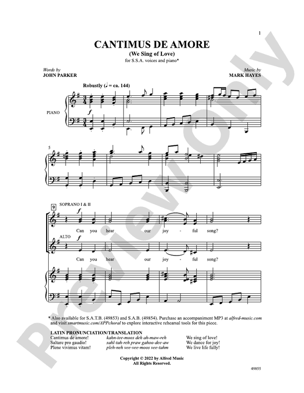 Cantimus de Amore - SSA Choral Octavo (Digital Download)