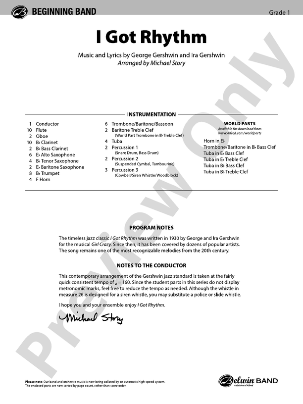 I Got Rhythm - Concert Band Conductor Score & Parts (Digital Download)