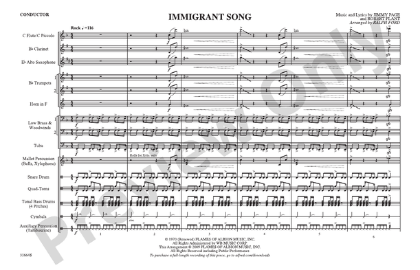 Immigrant Song – Marching Band Conductor Score & Parts (Digital Download)