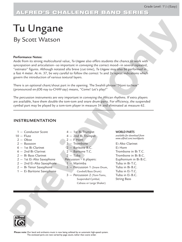 Tu Ungane - Concert Band Conductor Score & Parts (Digital Download)