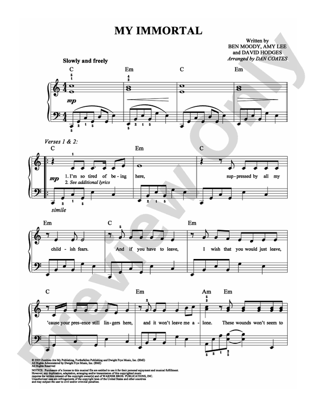My Immortal - Arr. Dan Coates - Easy Piano (Digital Download)