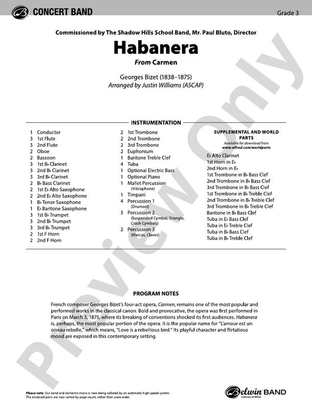 Habanera - Concert Band Conductor Score & Parts (Digital Download)