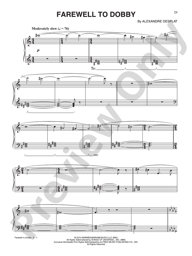 Farewell to Dobby (from "Harry Potter & The Deathly Hallows: Part 1") - Piano Digital Download)