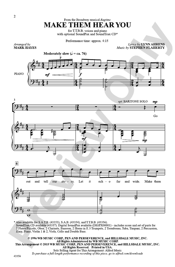 Make Them Hear You (from the musical Ragtime) – TTBB Choral Octavo (Digital Download)