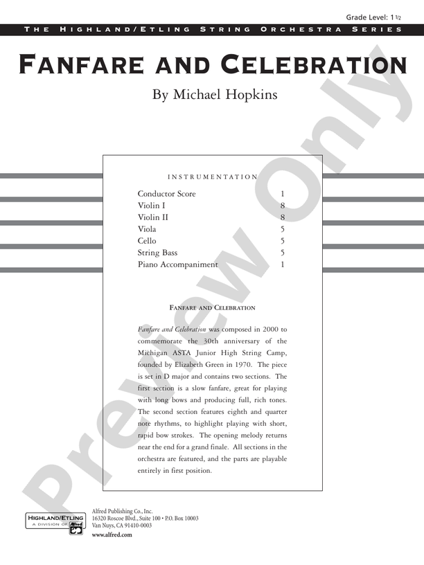 Fanfare and Celebration – String Orchestra Conductor Score & Parts (Digital Download)