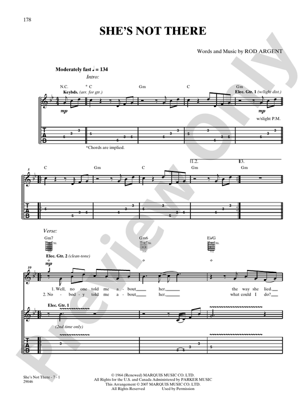 She's Not There - Santana - Guitar TAB (Digital Download)