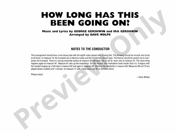 How Long Has This Been Going On - Jazz Ensemble Conductor Score & Parts(Digital Download)