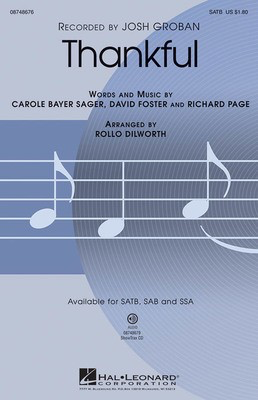 Thankful - SAB Rollo Dilworth Hal Leonard Choral Score Octavo
