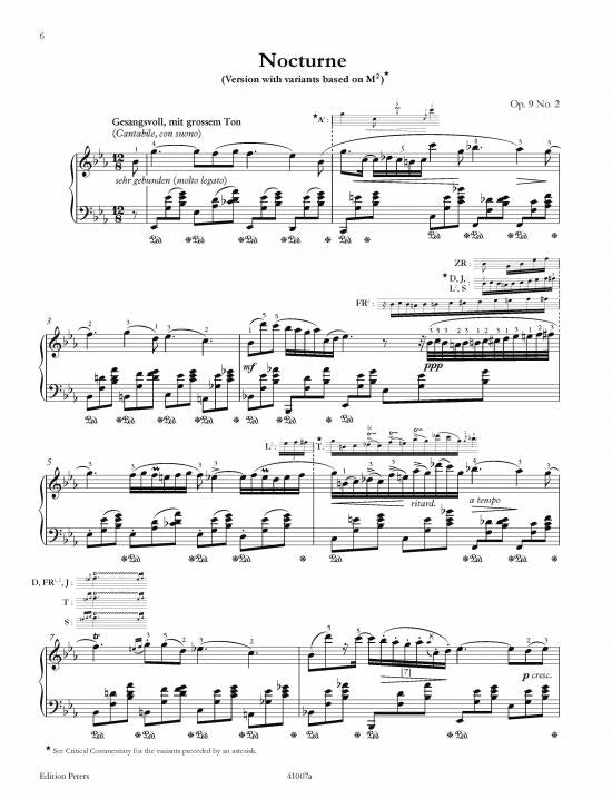 Chopin - Nocturne in EbMaj Op9/2 - Piano Solo - Peters EP73577A