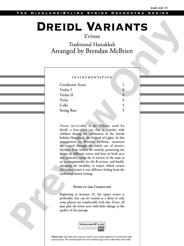 Dreidl Variants - String Orchestra Conductor Score & Parts (Digital Download)