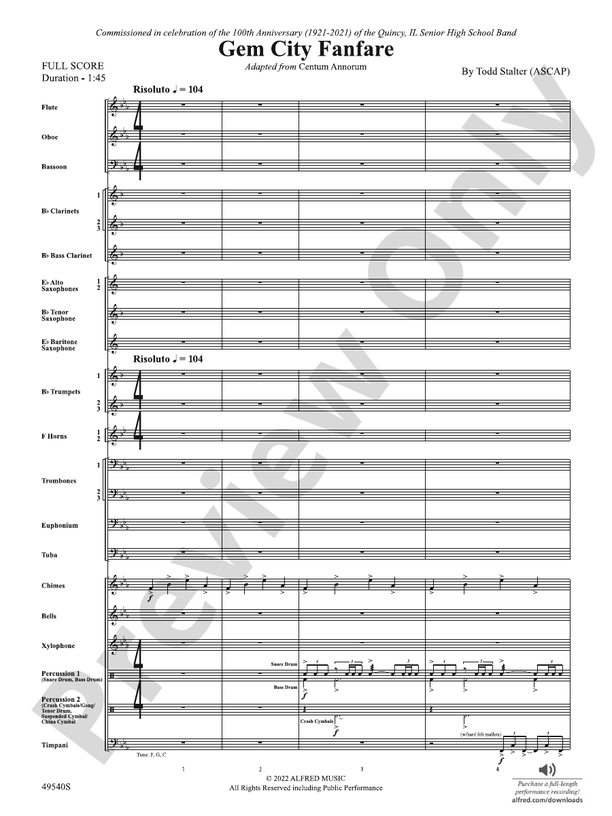 Gem City Fanfare - Concert Band Conductor Score & Parts (Digital Download)