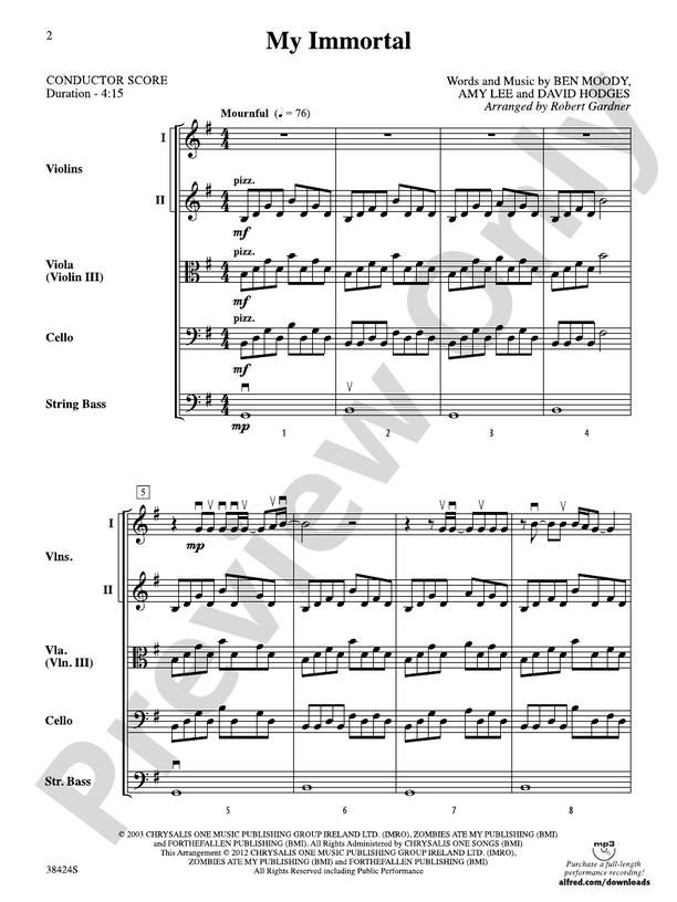 My Immortal – String Orchestra Conductor Score & Parts (Digital Download)