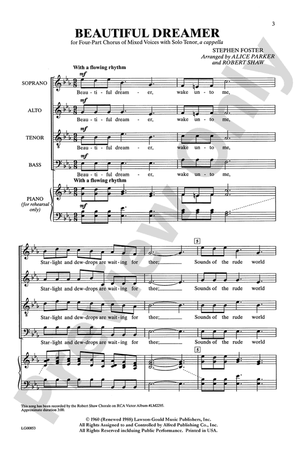 Beautiful Dreamer - Arr. Shaw/Parker – SATB Choral Octavo (Digital Download)