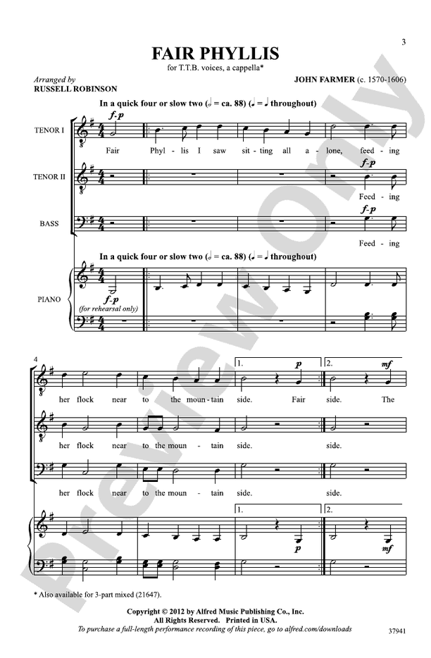 Fair Phyllis – TTB, a cappella Choral Octavo (Digital Download)