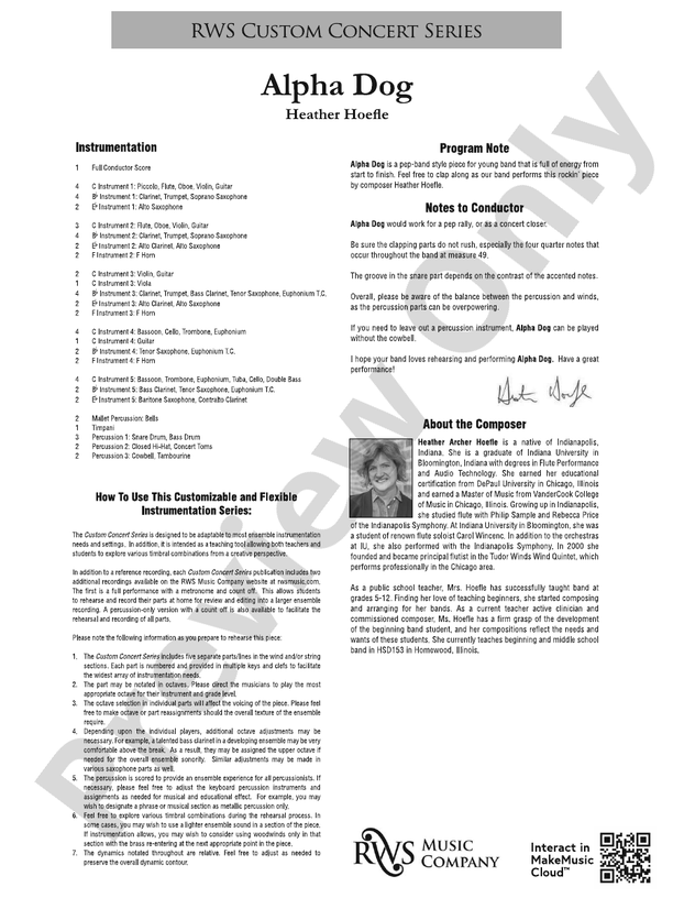 Alpha Dog (Grade 1) - Concert Band Conductor Score & Parts (Digital Download)