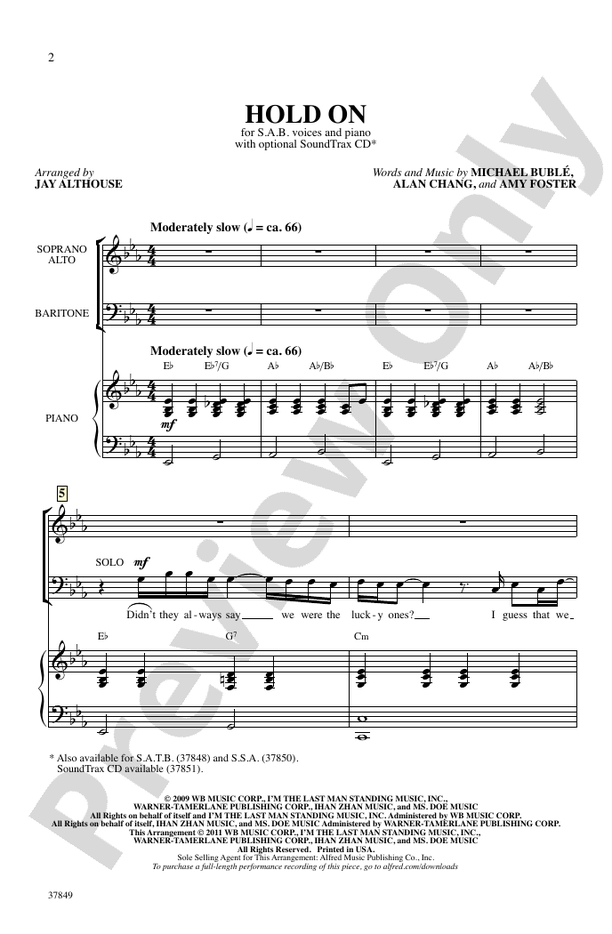 Hold On – SAB Choral Octavo (Digital Download)