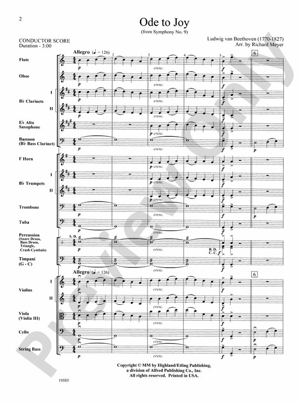 Ode to Joy from Symphony No. 9 – Full Orchestra Conductor Score & Parts (Digital Download)