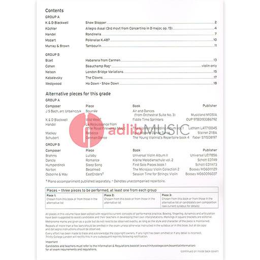 Trinity Violin 2016-19 Grade 3 Score & Part - Trinity - Trinity