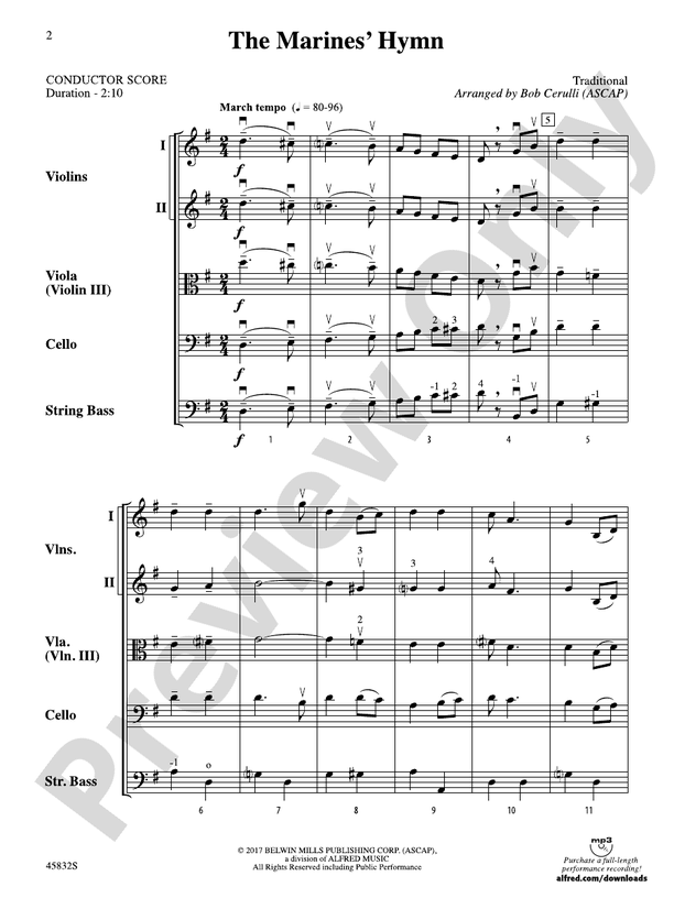 The Marines' Hymn - String Orchestra Conductor Score & Parts (Digital Download)