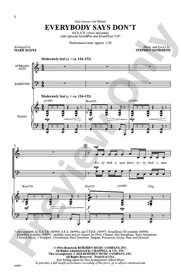 Everybody Says Don't – SAB Choral Octavo (Digital Download)