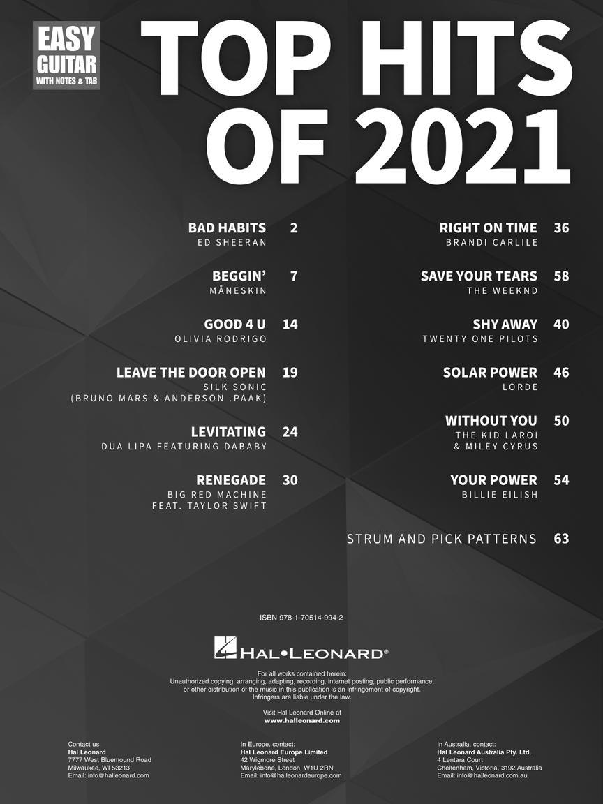 Top Hits of 2021 for Easy Guitar With Notes & Tab - Hal Leonard