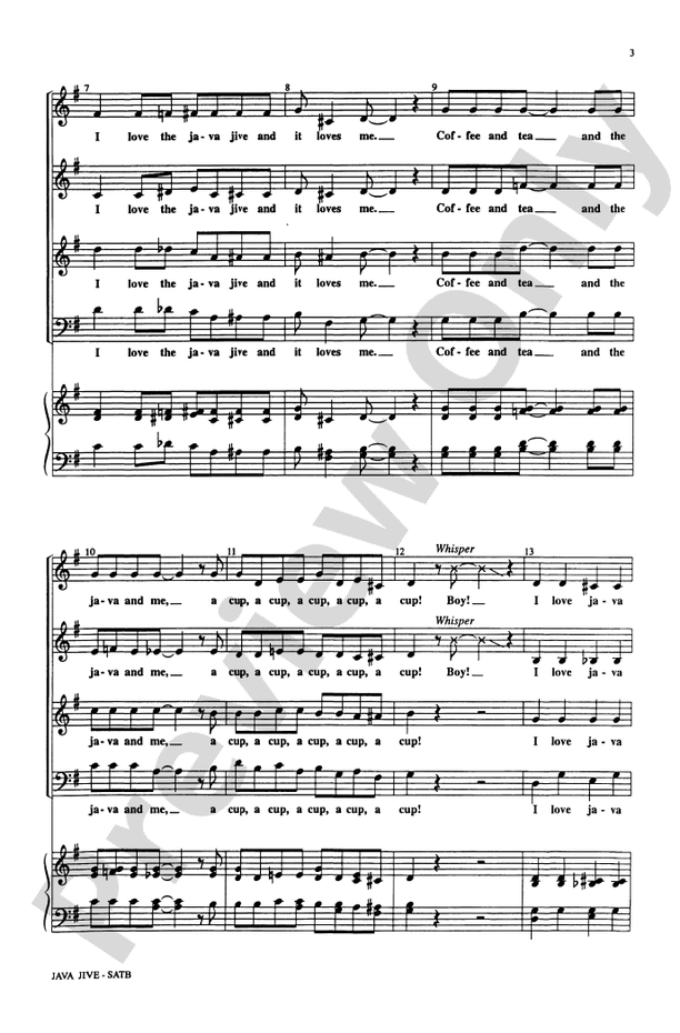 Java Jive – SATB, a cappella Choral Octavo - Digital Sheet Music Download (Digital Download)