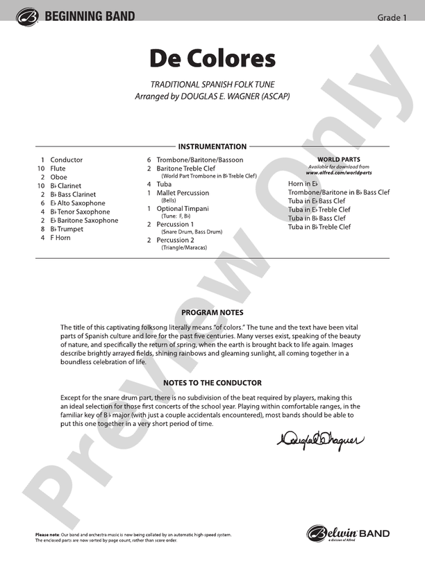 De Colores - Concert Band Conductor Score & Parts (Digital Download)