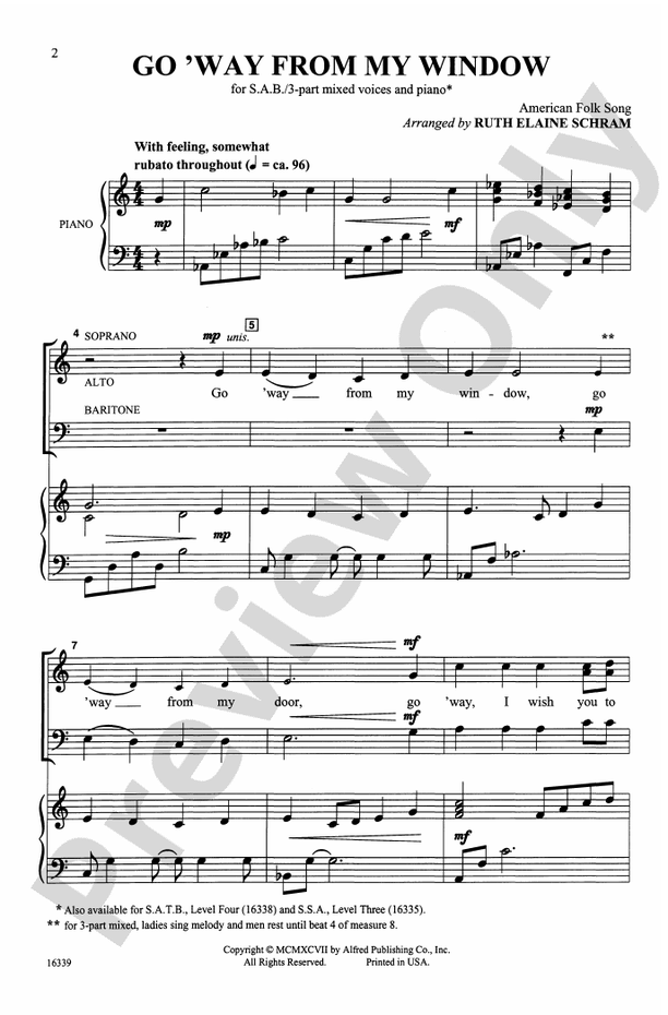 Go 'Way from My Window – SAB Choral Octavo (Digital Download)