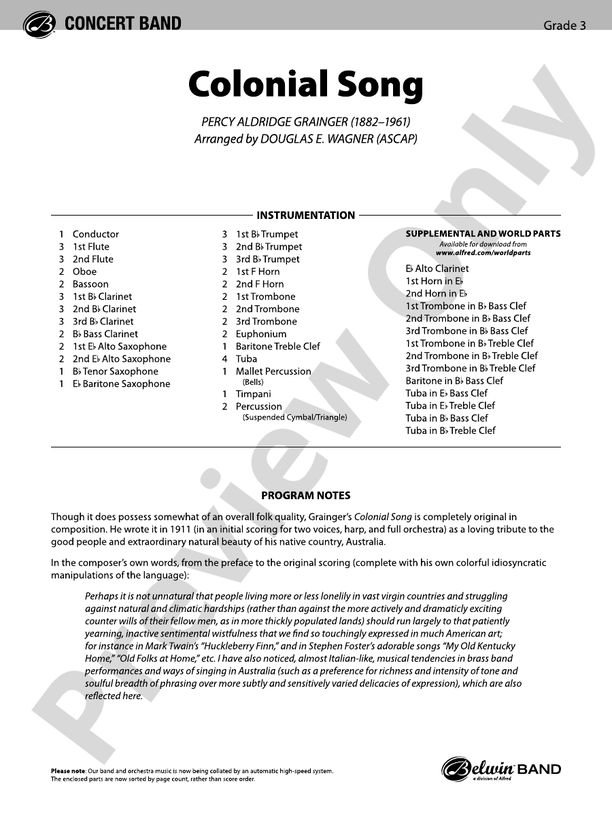 Colonial Song - Concert Band Conductor Score & Parts (Digital Download)