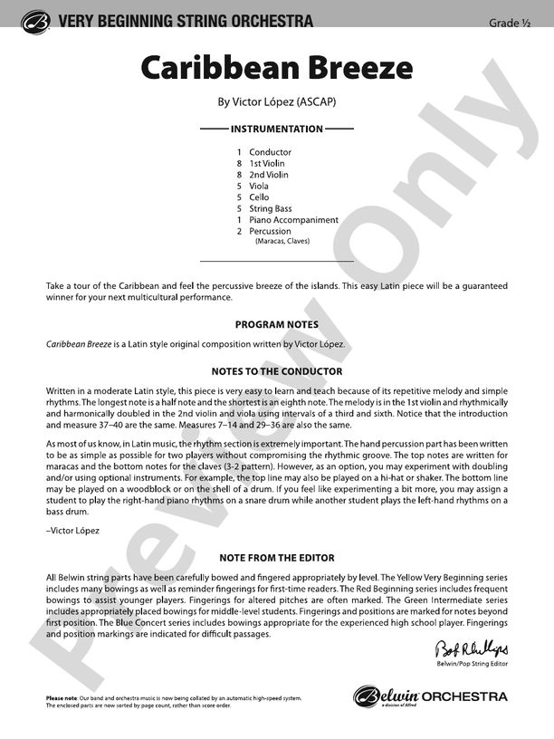Caribbean Breeze - String Orchestra Conductor Score & Parts (Digital Download)