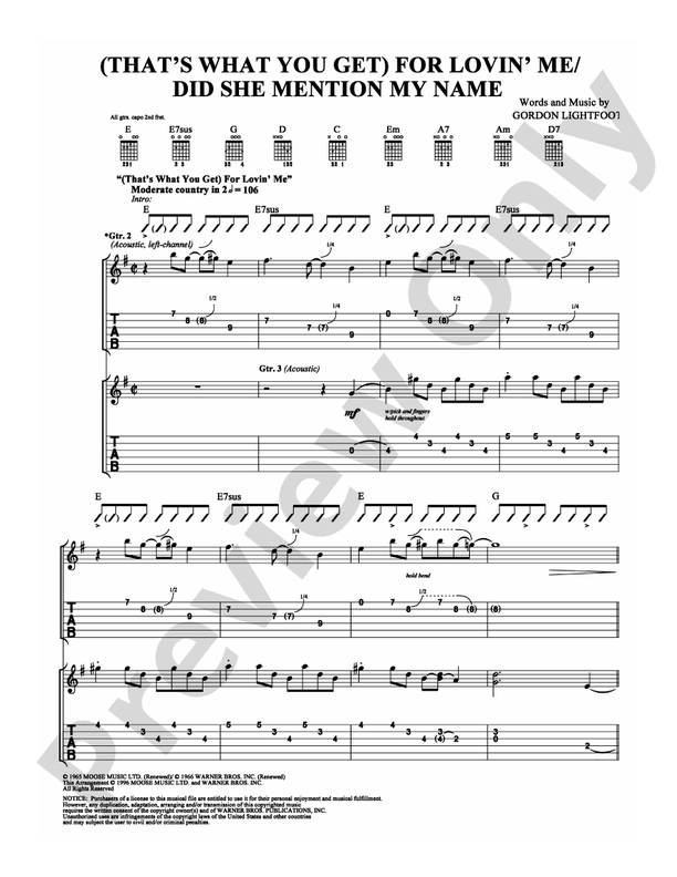 (That's What You Get) For Lovin' Me/Did She Mention My Name - Guitar TAB (Digital Download)