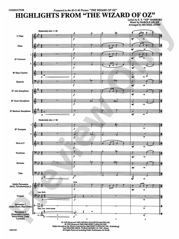 The Wizard of Oz, Highlights from - Concert Band Conductor Score & Parts (Digital Download)