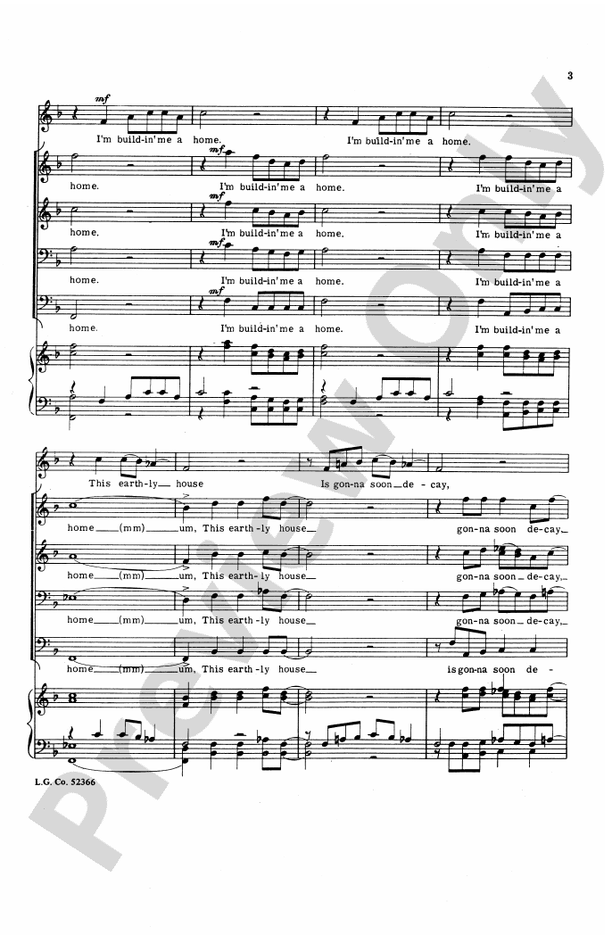 I'm Buildin' Me a Home – TTBB Choral Octavo - Digital Sheet Music Download (Digital Download)