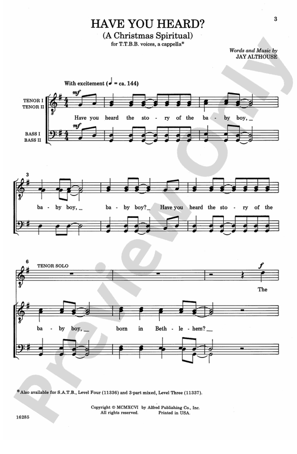 Have You Heard? (A Christmas Spiritual) – TTBB, a cappella Choral Octavo (Digital Download)