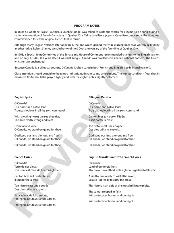 O Canada - Concert Band Conductor Score & Parts (Digital Download)