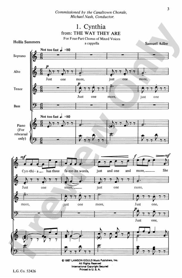 Cynthia (from The Way They Are) – SATB Choral Octavo (Digital Download)