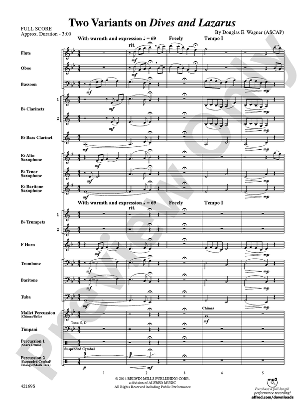 Two Variants on "Dives and Lazarus" - Concert Band Conductor Score & Parts (Digital Download)