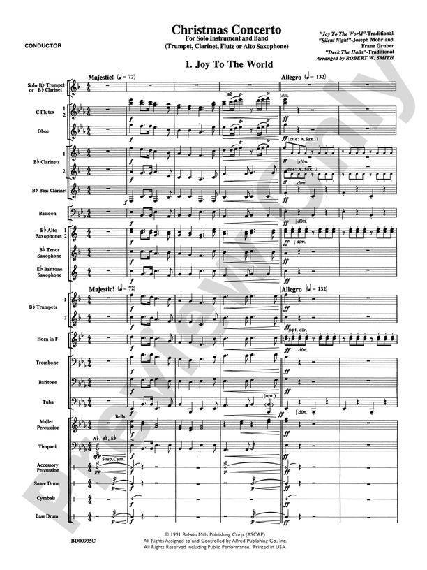 Christmas Concerto (Solo Trumpet, Clarinet, Flute, or Alto Saxophone and Band) - Concert Band Conductor Score & Parts (Digital Download)