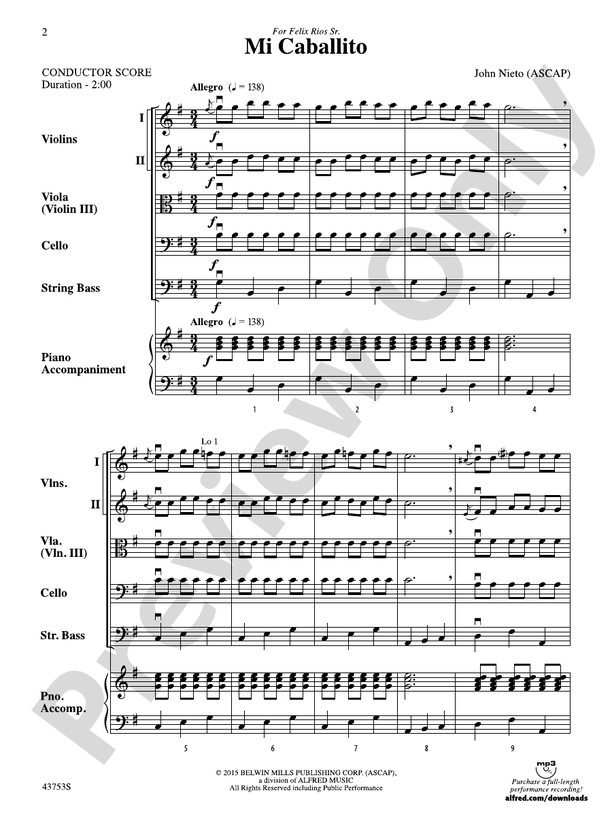 Mi Caballito – String Orchestra Conductor Score & Parts (Digital Download)