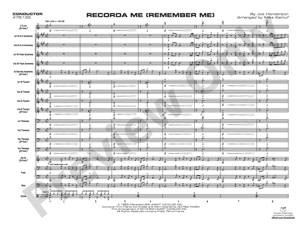 Recorda Me (Grade 2.5) – Jazz Ensemble Conductor Score & Parts (Digital Download)