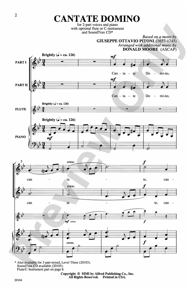 Cantate Domino - Arr. Giuseppe Pitoni – 2-Part Choral Octavo (Digital Download)