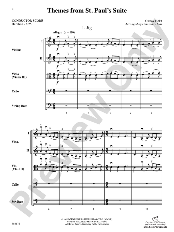 Themes from St. Paul's Suite – String Orchestra Conductor Score & Parts (Digital Download)
