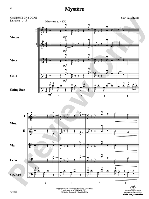 Mystère – String Orchestra Conductor Score & Parts (Digital Download)
