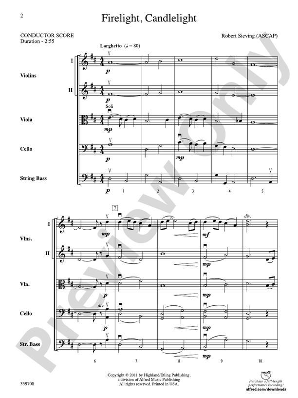 Firelight, Candlelight – String Orchestra Conductor Score & Parts (Digital Download)