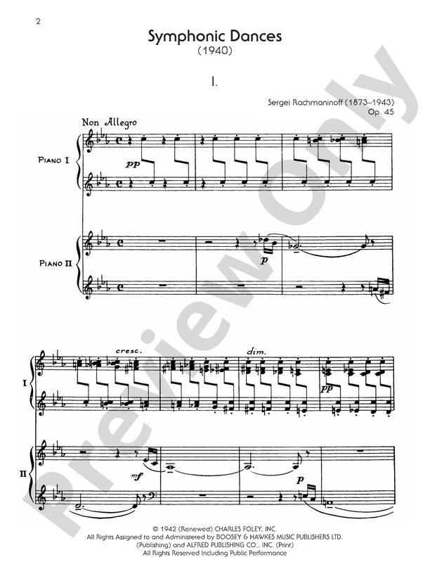 Symphonic Dances, Opus 45 - I. Non Allegro - 2 Pianos, 4 Hands (Digital Download)
