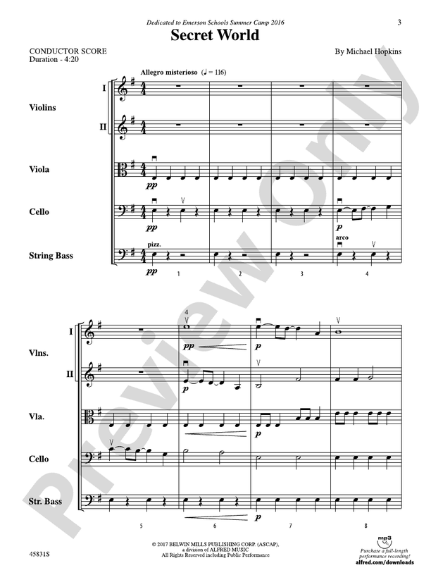 Secret World - String Orchestra Conductor Score & Parts (Digital Download)