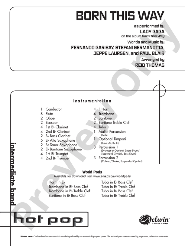 Born This Way - Concert Band Conductor Score & Parts (Digital Download)