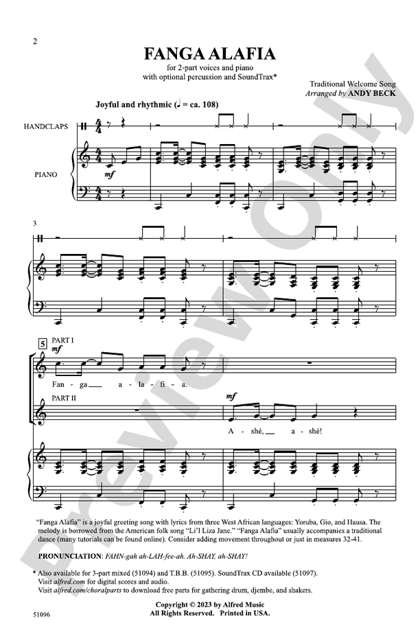 Fanga Alafia - 2 Part Treble Choral Octavo (Digital Download)